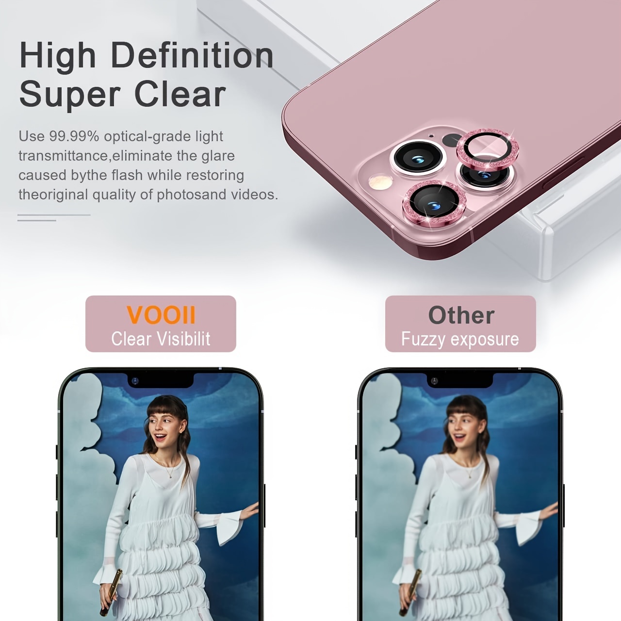 for iPhone 13 Pro Max/iPhone 13 Pro Camera Lens Protector, HD Tempered Glass Camera Cover for Women Girls Bling Glitter Sparkle, Camera Lens