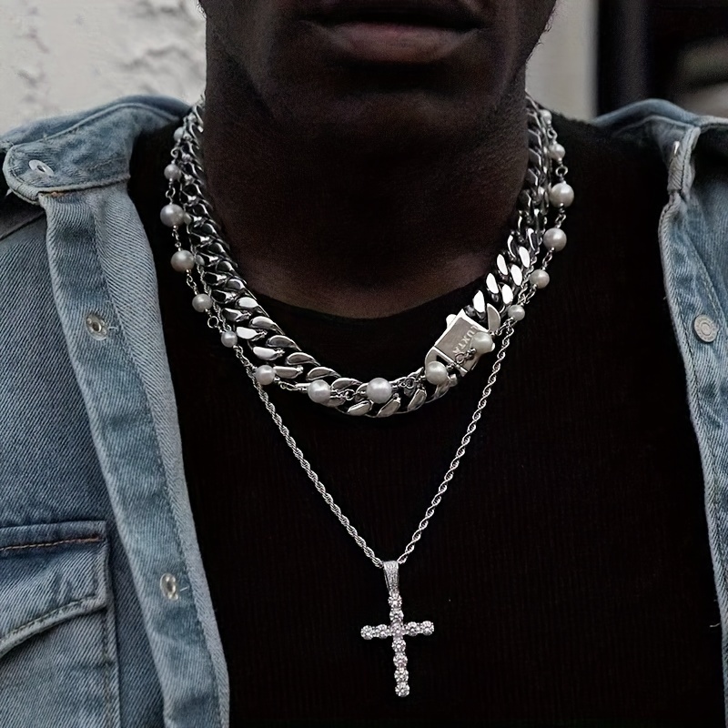 1pc Cross Pendant Copper Necklace For Men, Street Style