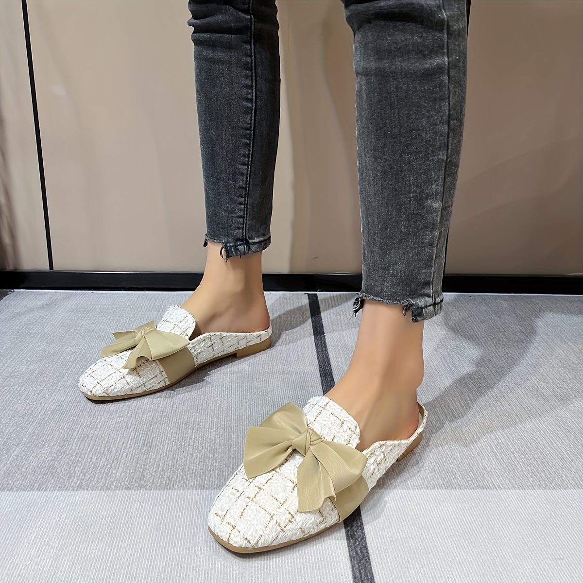 Women's Square Toe Flat Mules, Solid Color Slip On Backless Loafers,  All-match Daily Slide Shoes - Temu