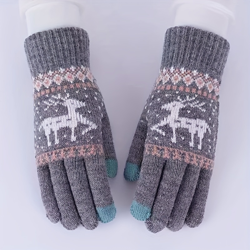 

Christmas Reindeer Jacquard Knit Gloves Unisex Warm Touchscreen Gloves Autumn Winter Casual Outdoor Coldproof Riding Gloves