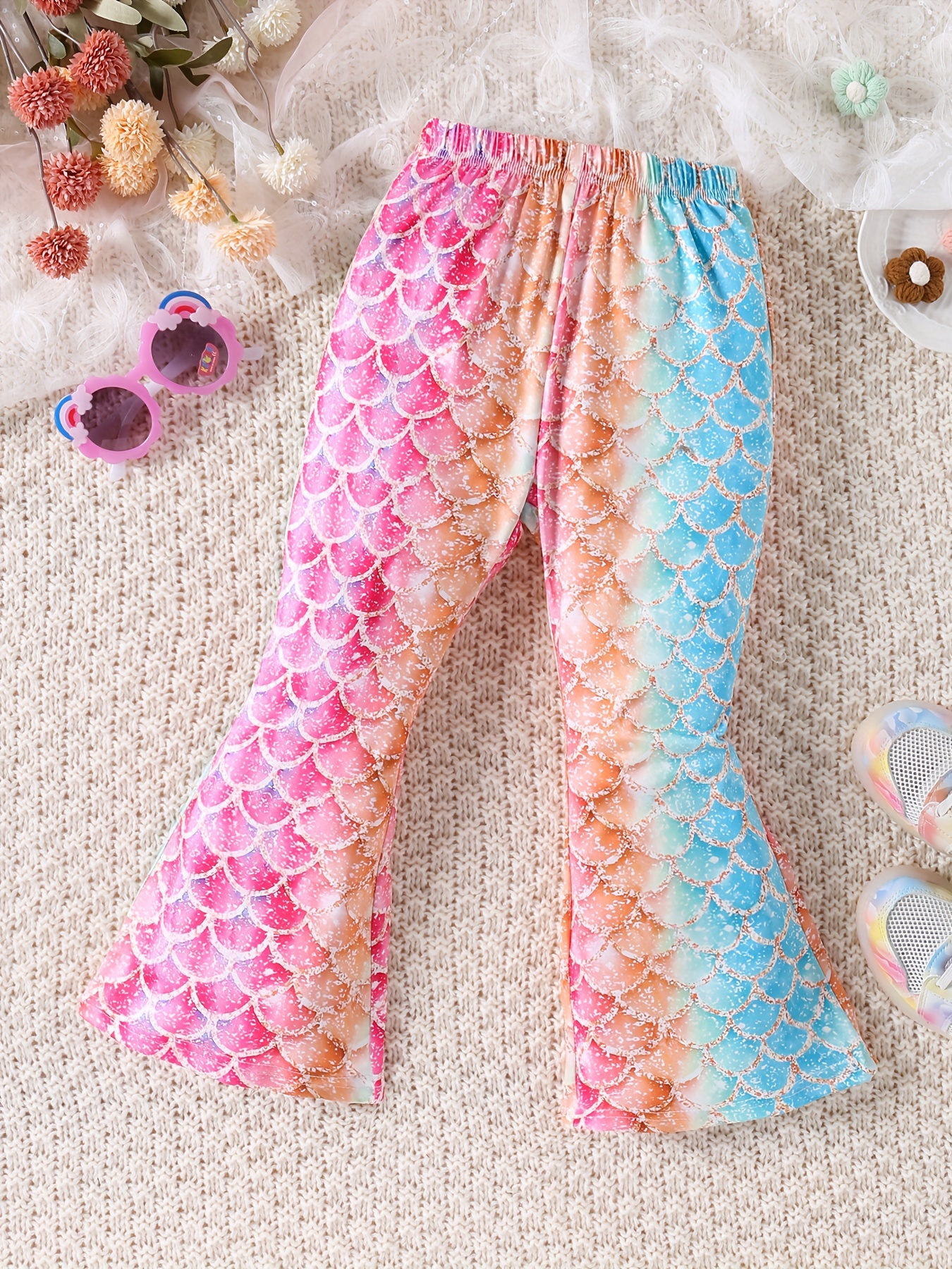 Trendy Girls Colorful Mermaid Scales Print Elastic Waist - Temu