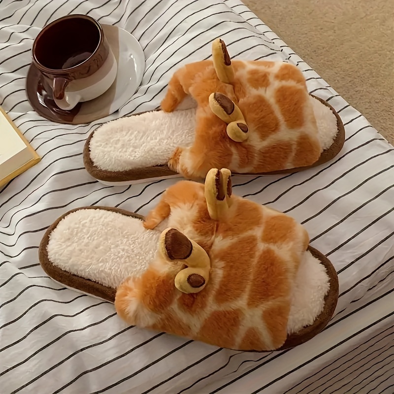 

Kawaii Cartoon Fluffy Novelty Slippers, Slip On Soft Sole Flat Open Toe Home Warm Shoes, Plush Cozy Non-slip Shoes