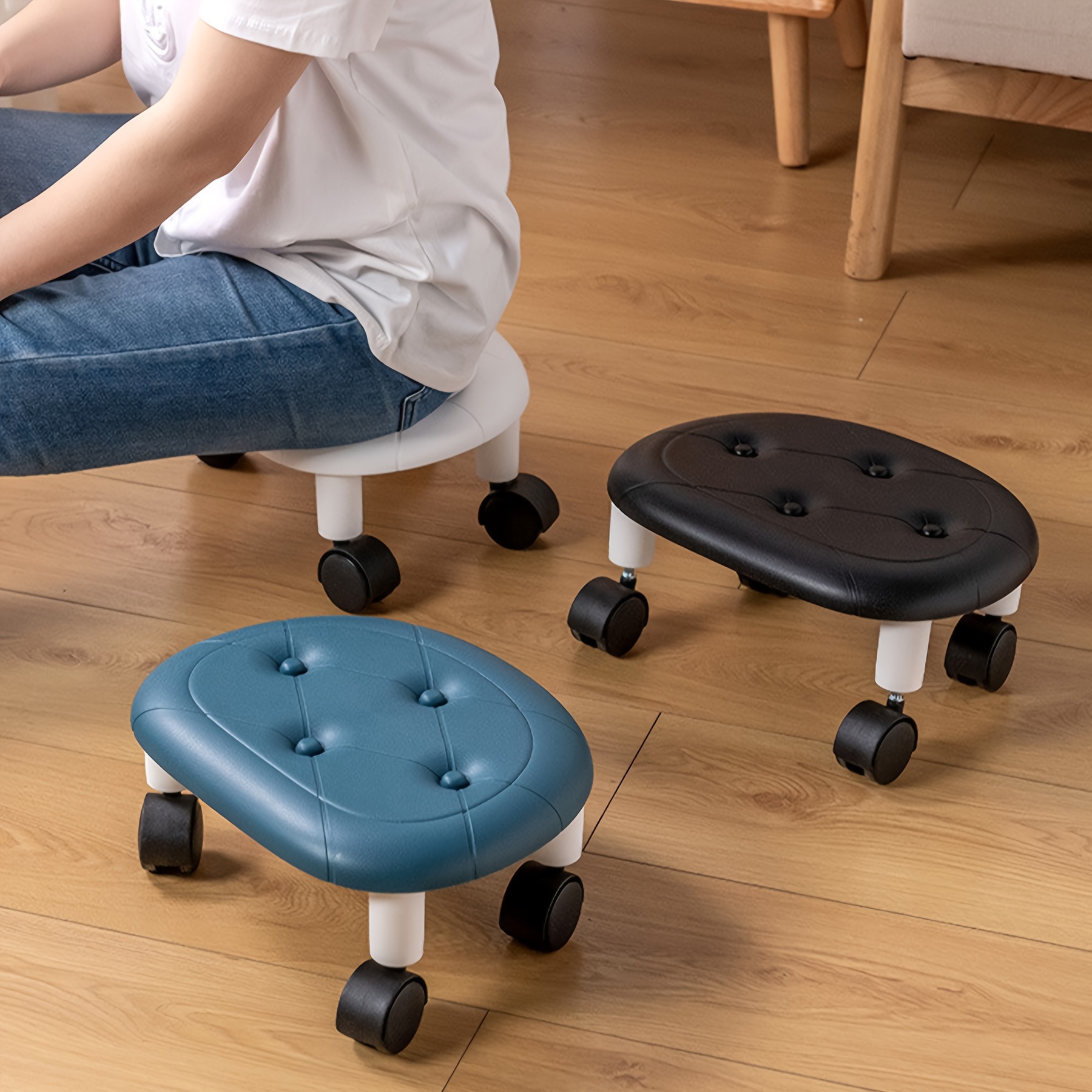 1pc Small Round Stool With Universal Wheel, Rotatable & Movable, Household  Footrest Chair For Living Room Or Bedroom