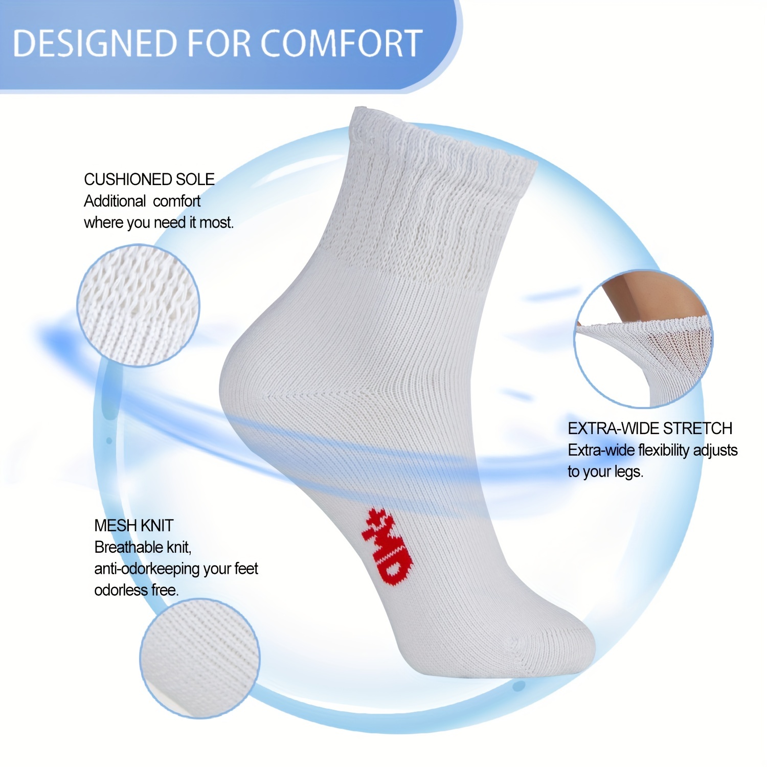 Calcetines tobilleros de algodón para diabéticos para hombre y mujer,  calcetín cómodo, circulatorio, suelto, talla única