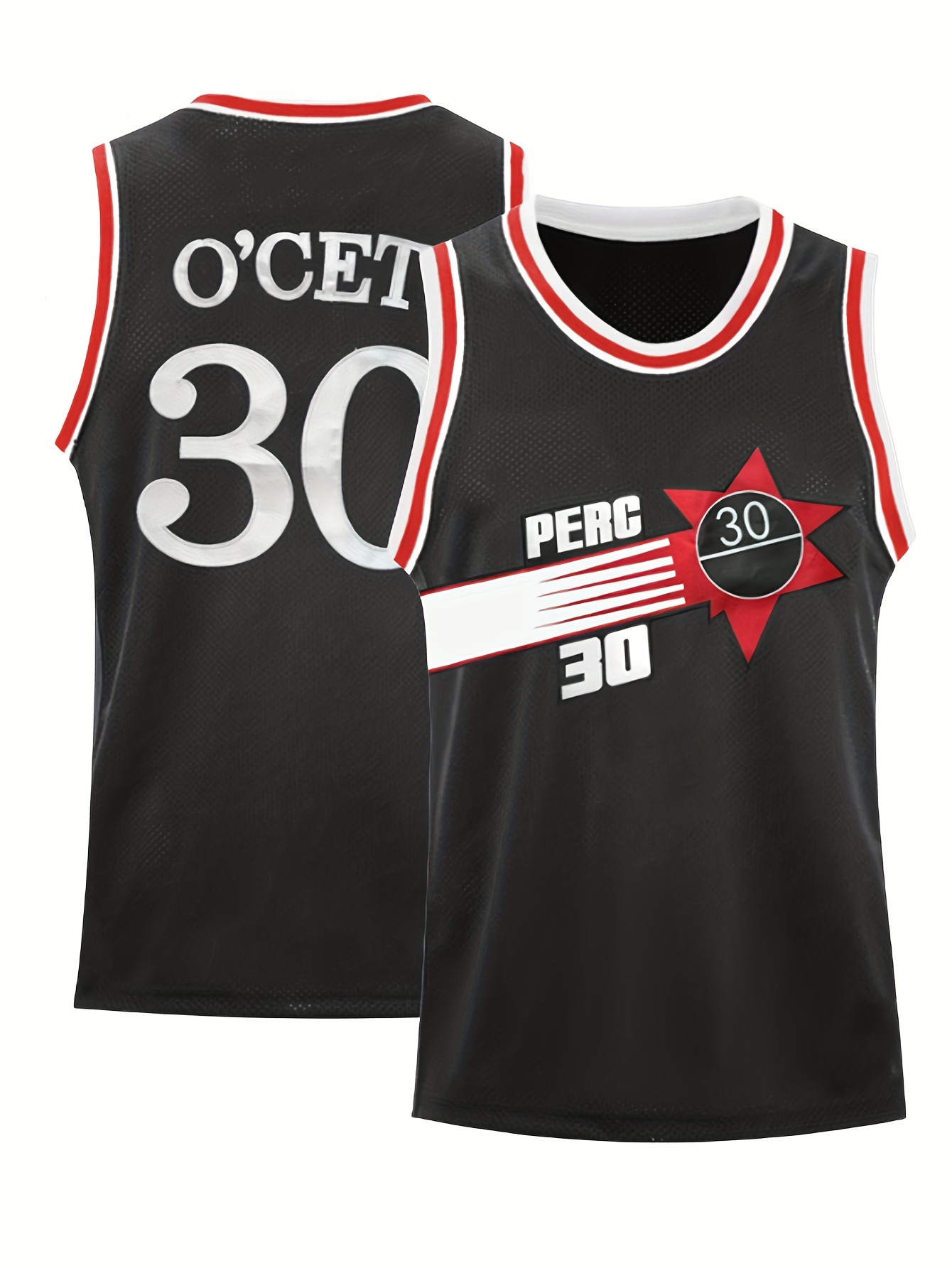 Camiseta de baloncesto retro con estampado de ¨O'CET #30¨ para hombre,  perfecta para festivales, fiestas y deportes al aire libre