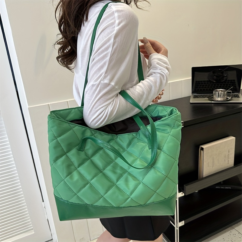 Soft Puffer Quilted Tote Bag, Autumn And Winter Shoulder Bag, Stylish  Argyle Padded Handbag For Women - Temu
