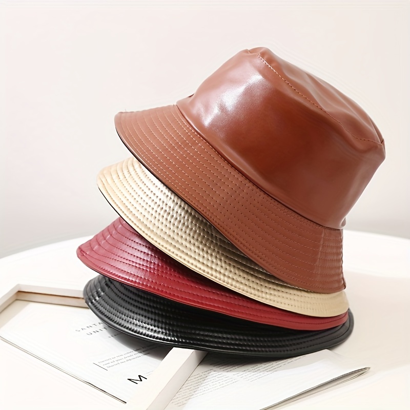 2023 Fashion Bucket Hat Women Girls Leather Solid Panama Cap Hat