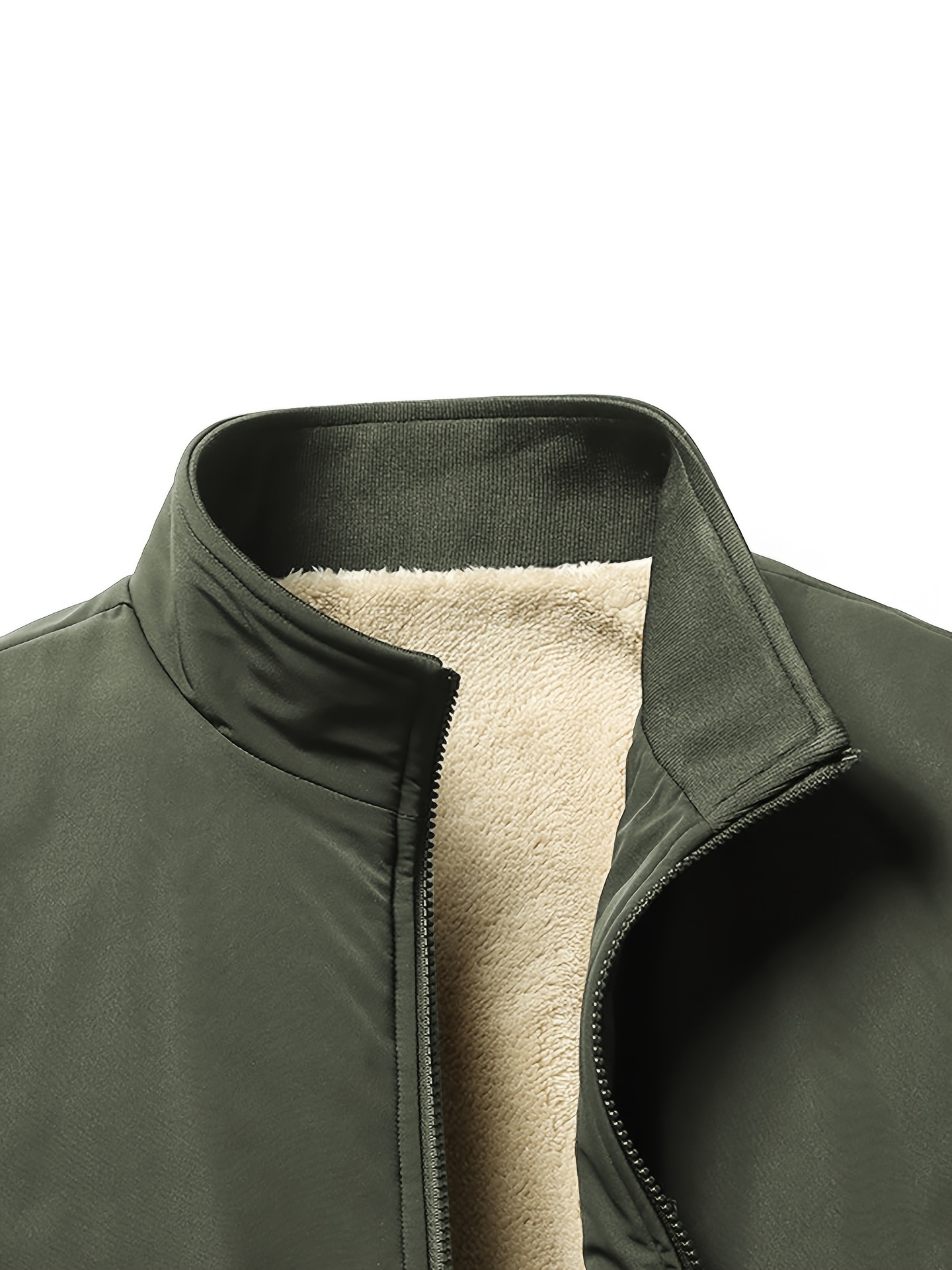 warm stand collar fleece jacket mens casual comfortable solid color zip up coat outwear for fall winter army green 4
