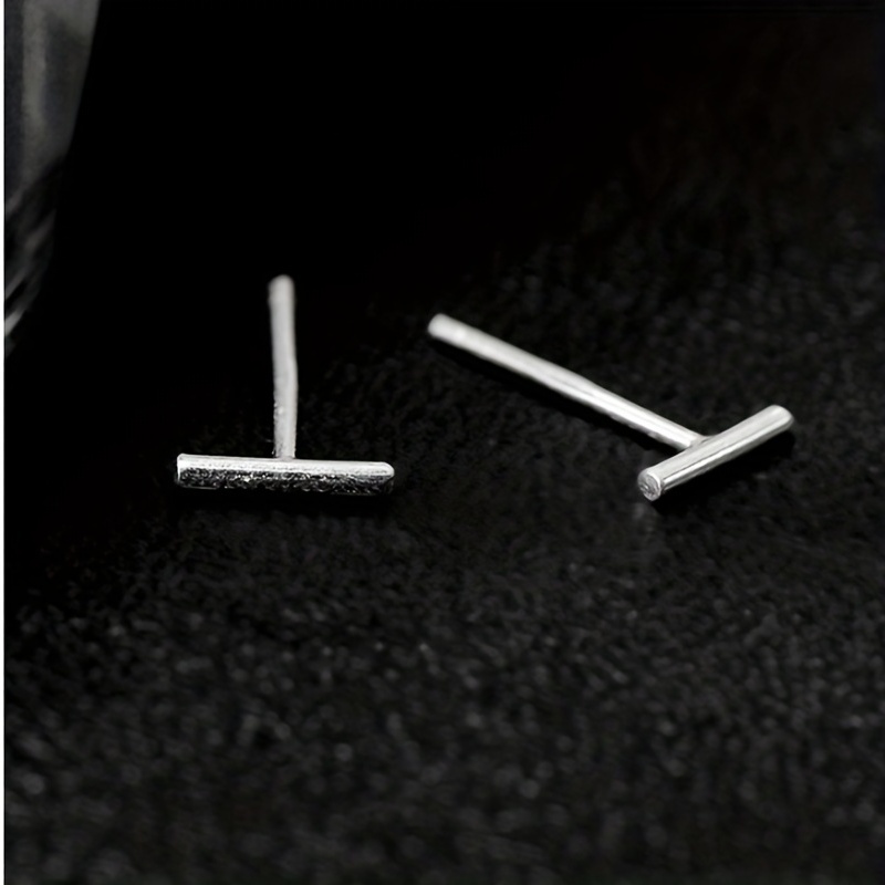 Silvery Vertical Bar Stud Earrings, Funky Men's Accessories