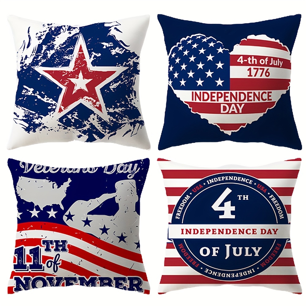 4th of July Decorations Pillow Cases,4 Pack 18x18 Independence Day