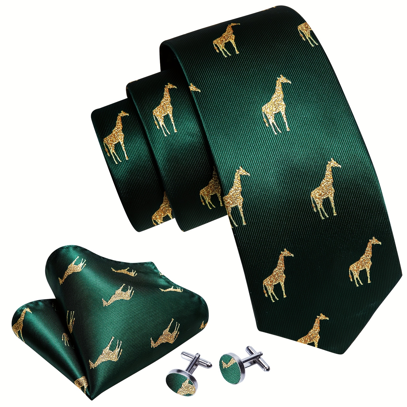 Barry Wang Giraffe Cartoon Pattern Necktie Silk Ties Set
