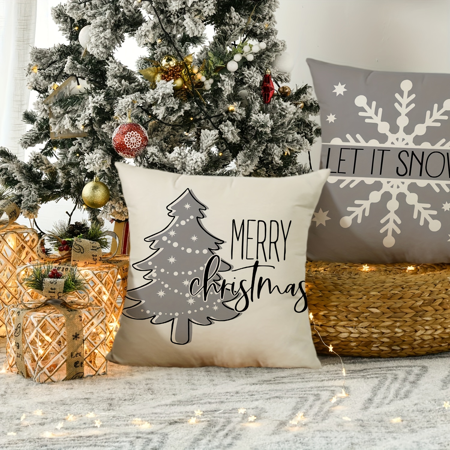 Grey Christmas Throw Pillow Covers Decorative Xmas Gray Farmhouse Snowflake  Joy Decorations Decor For Merry Christmas Winter Holiday Bed Home Couch  Sofa Living Room (cushion Is Not Included) - Temu Italy