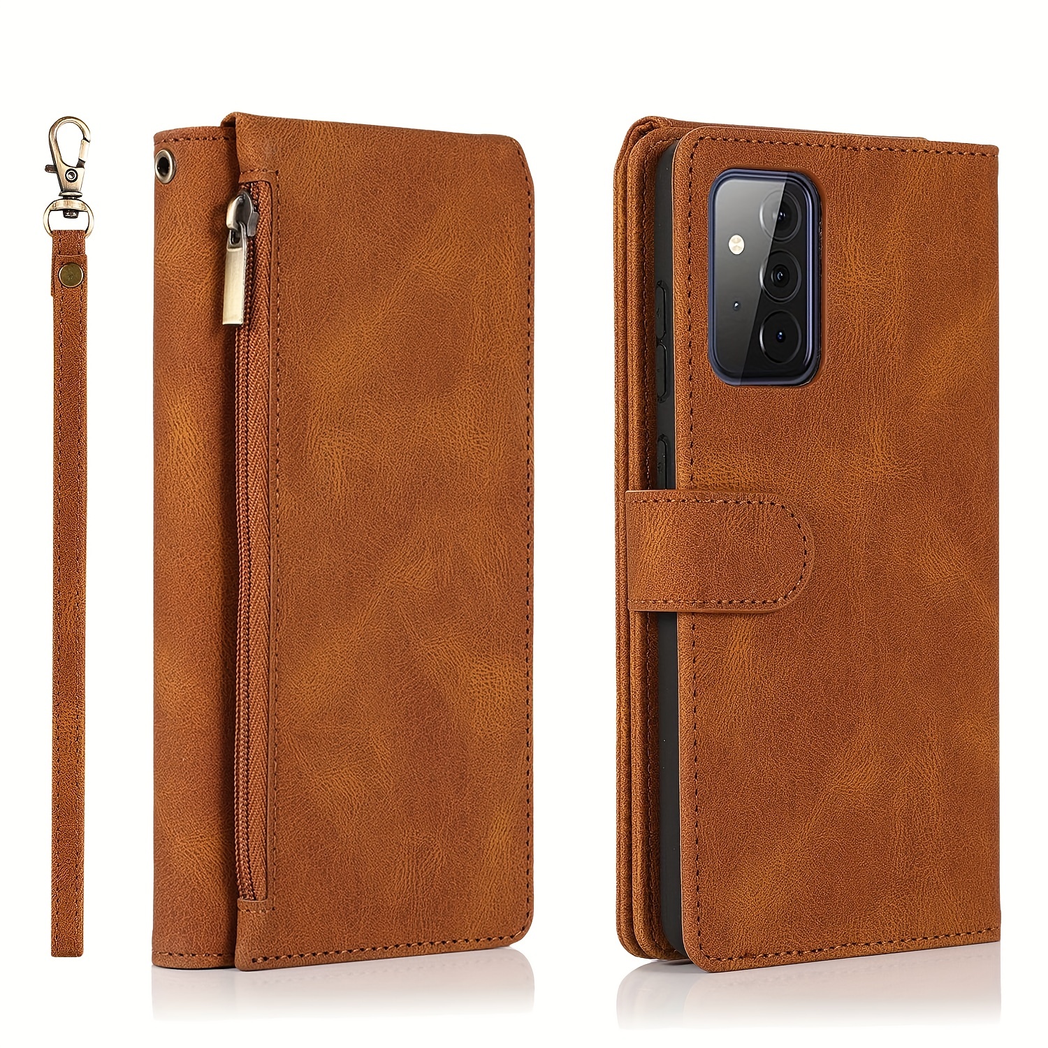 Lattice Brown Leather Sheath Phone Case For S23 S22 S21 Ultra S23