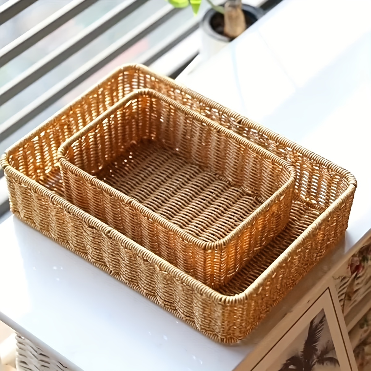 2pcs Woven Small Bamboo Baskets Storage Box For Desktop Sundries, Snack  Organization And Bedroom Decoration