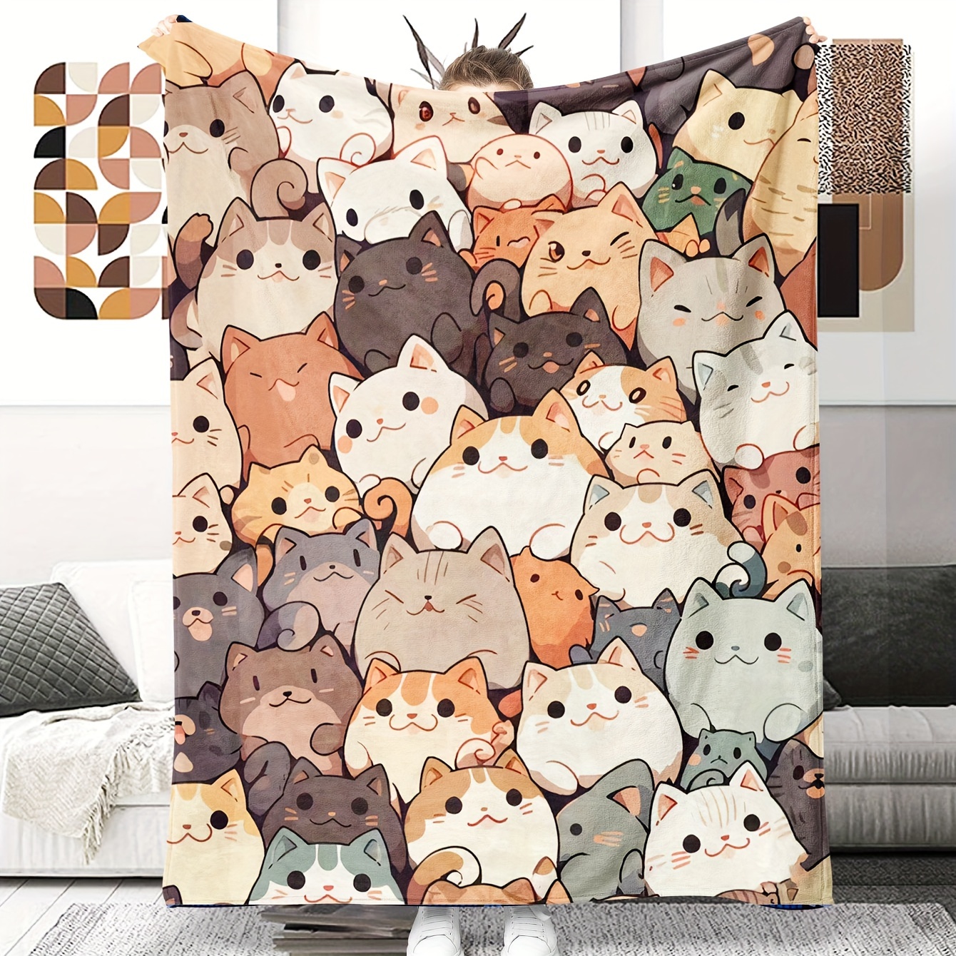 

1pc Cat Printed Throw Blanket, Flannel Blanket, Soft Blanket For Sofa Couch Office Bed Camping Travelling, Multi-purpose Gift Blanket For All Season