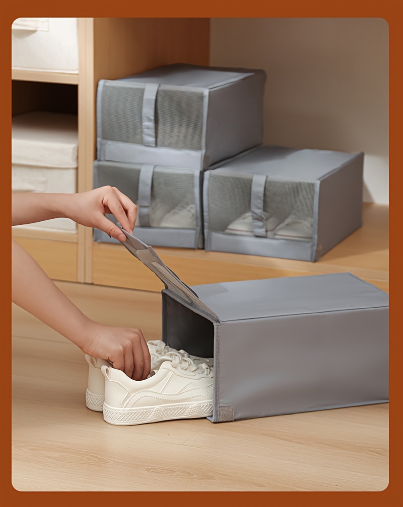 Foldable Fabric Shoe Storage Box - Thickened Flip Drawer Type Dustproof Shoe  Cabinet - Temu