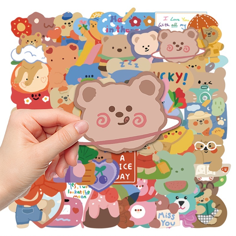 50 Sheets Cute Cartoon Bear Stickers Waterproof PET Scrapbooking