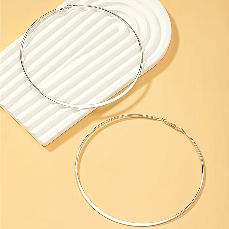 Women's Exaggerated Golden Silvery Hoop Earrings, Minimalist Style