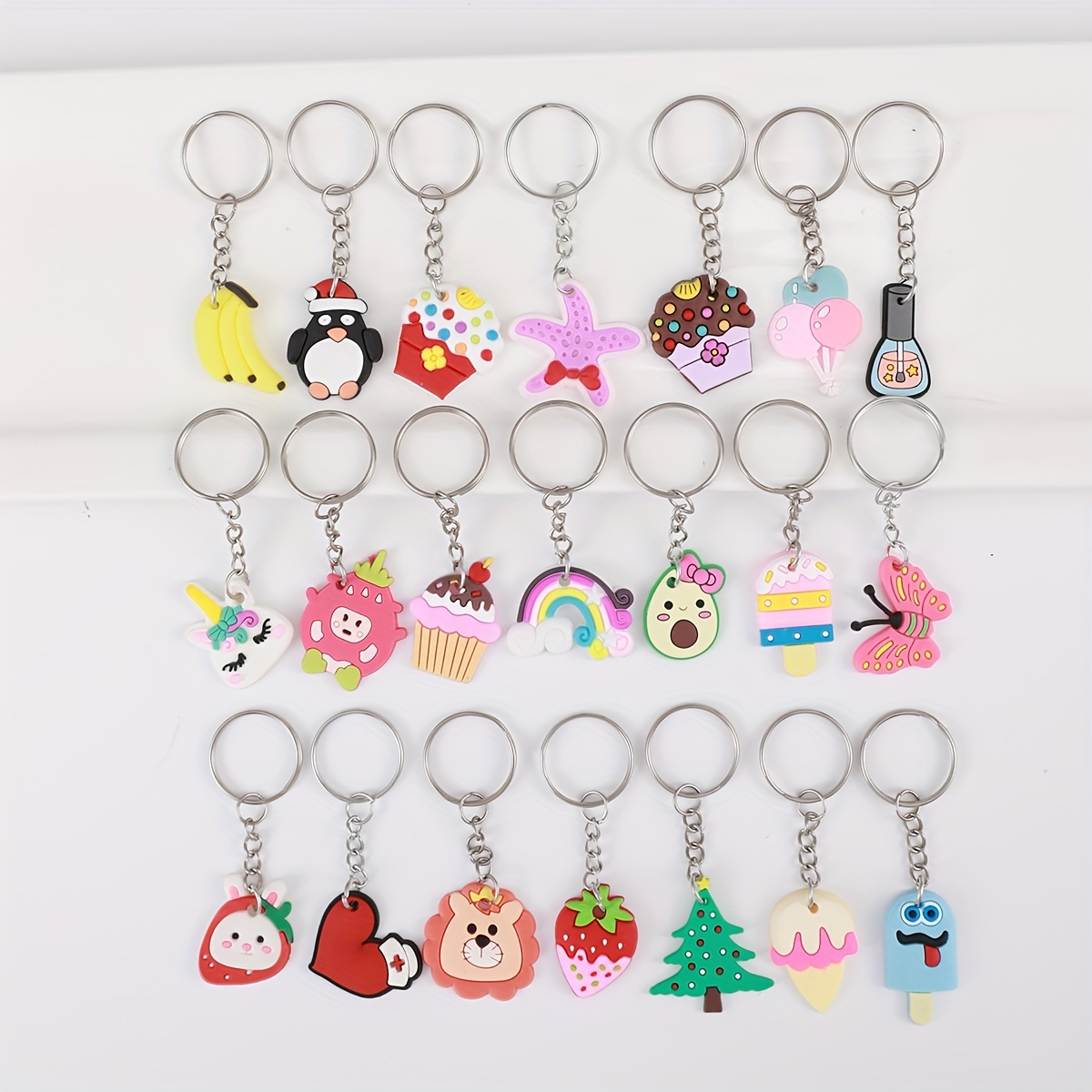 

30pcs/set Cartoon Animal Ice Cream Keychain Cute Soft Key Chain Ring Bag Backpack Charm Birthday Party Decor Women Daily Use Gift