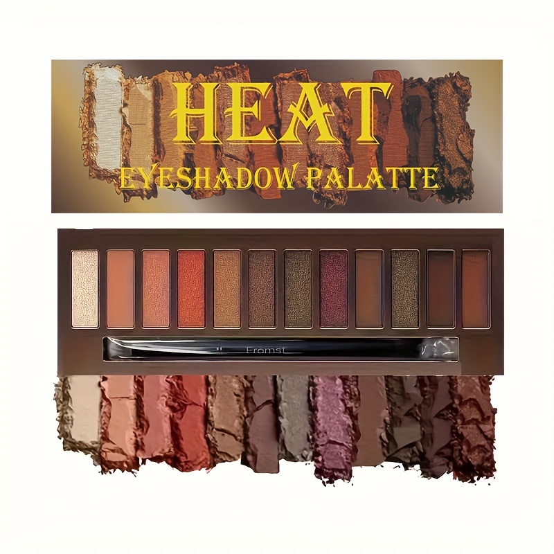 

12 Colors Warm And Bright Eyeshadow Palette With Shimmer Glitter And Matte Finish - Long Lasting Cosmetics With Mirror And Matching Brush
