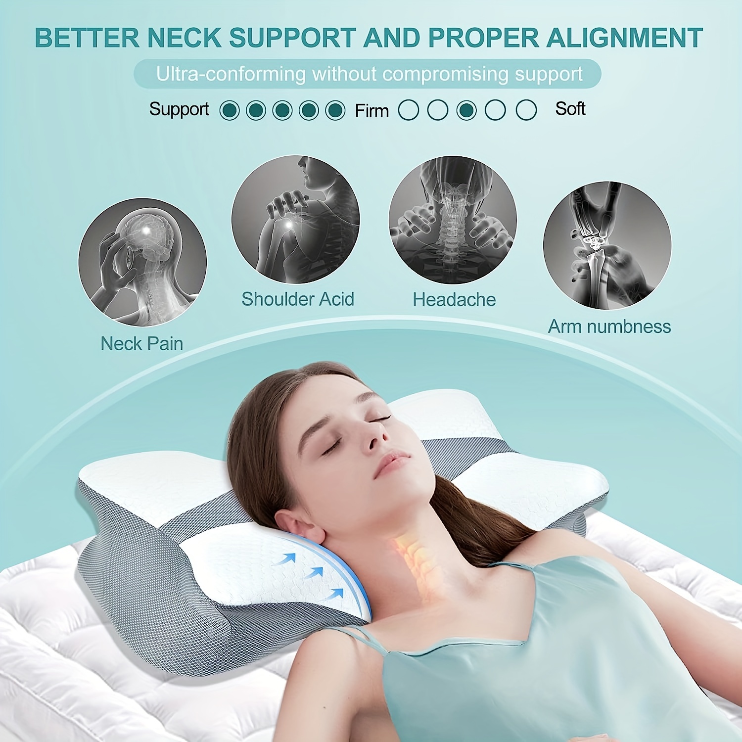 Cooling Memory Foam Pillow for Neck and Should Pain Relief, Neck