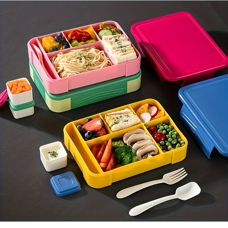 Lunch Box With Cutlery Set, Bento Box, 3 Compartments Food Container,  Microwave Safe, For School Students And Office Workers, Kitchen Gadgets,  Kitchen Accessories, Travel Accessories - Temu