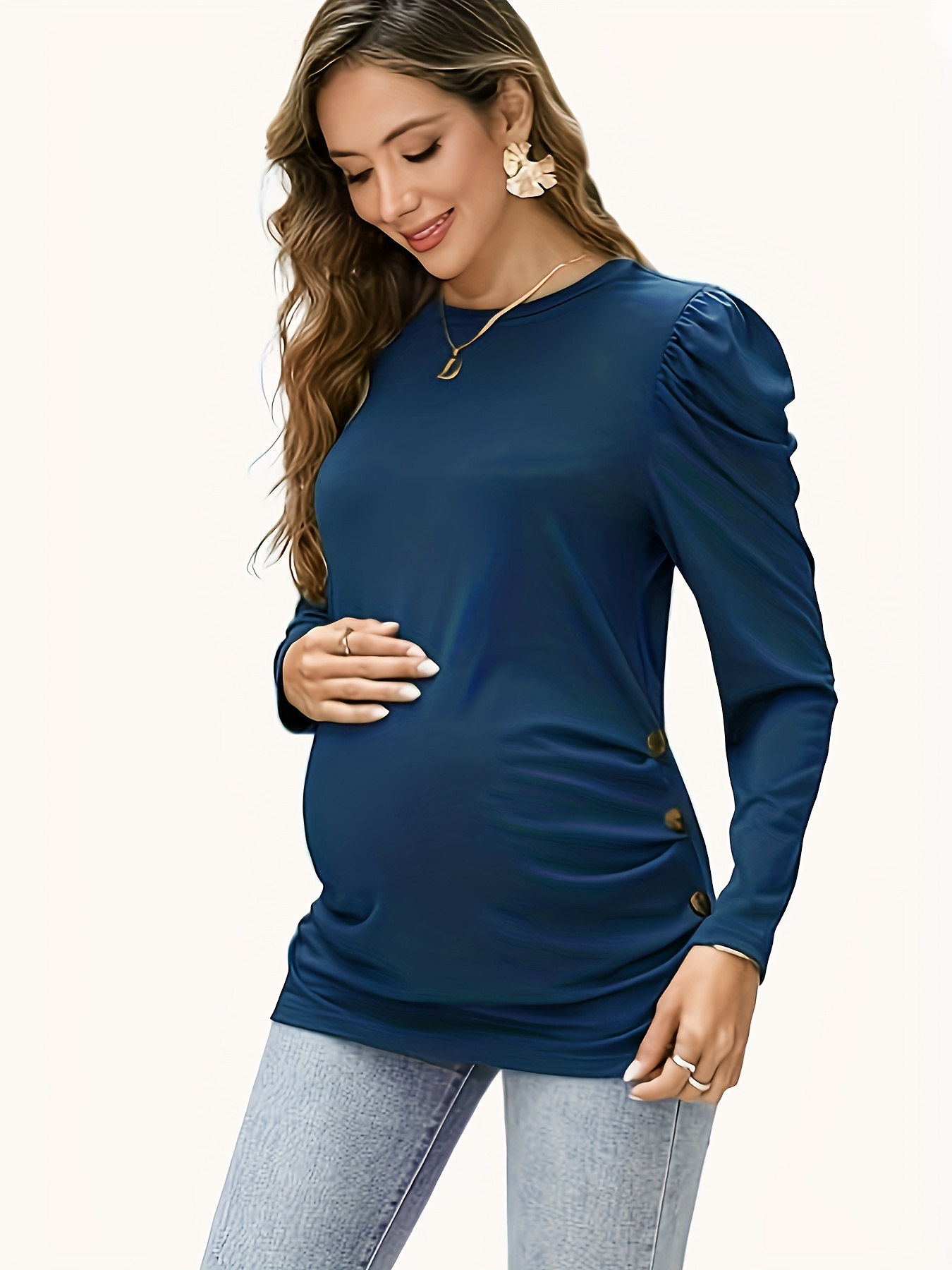 Mujer Manga Larga Embarazadas Camisetas Ropa Embarazada Embarazadas Ropa  Premama Top con Carta Impresión (Azul,S): .es: Moda