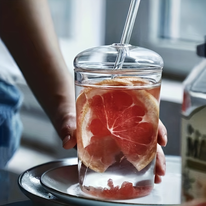 450ml Transparent Glass Cup With Lid And Straw Bubble Tea Iced