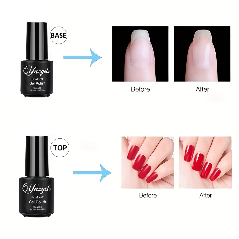 Yazgel Base Top Coat Gel Polish Set Soak Off Transparent Gel - Temu