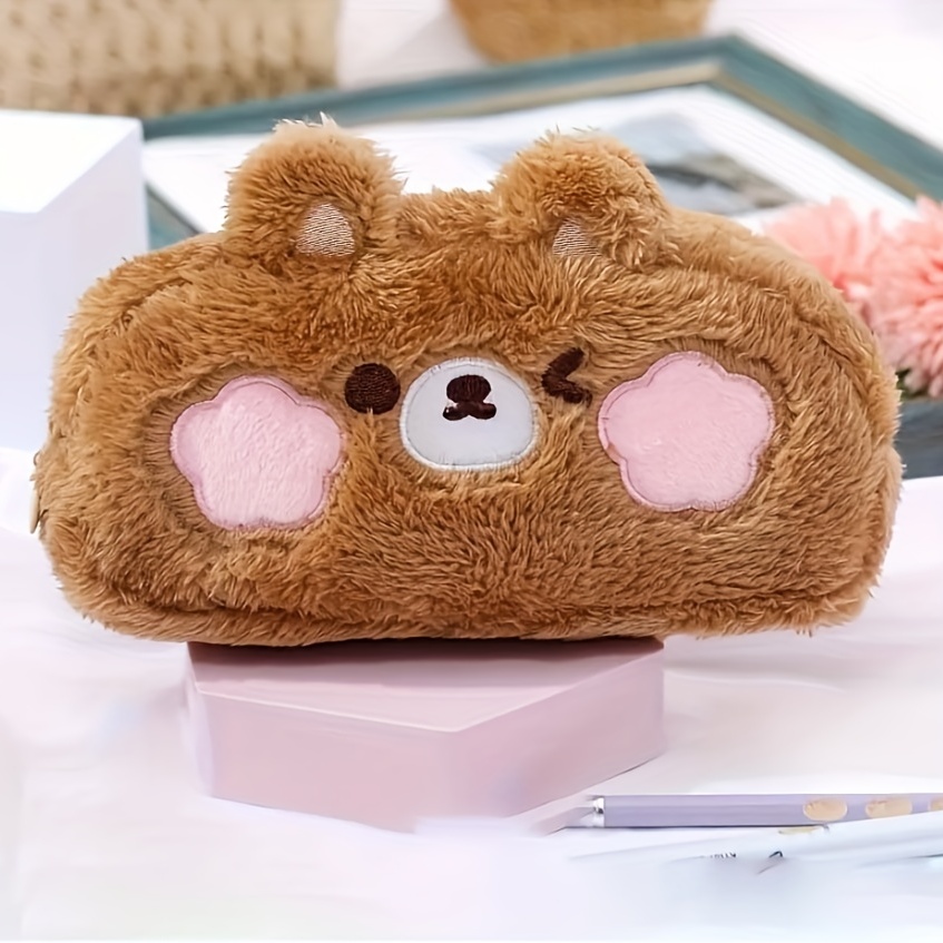 1pc Plush Brown Bear Pencil Case