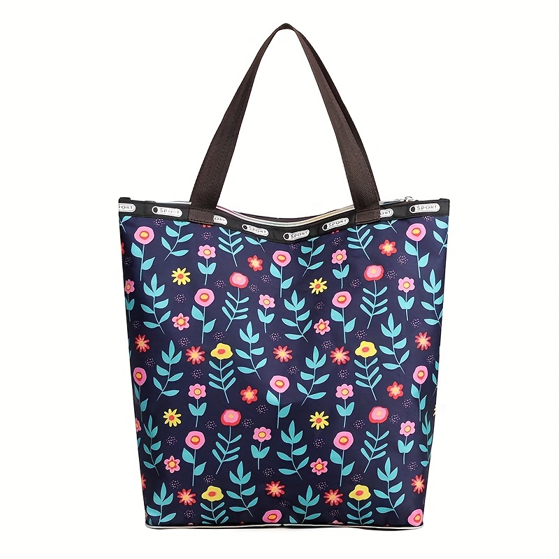 Classic Flowers Print Shoulder Bag, Stylish Large Capacity Handbag,  Portable Zipper Storage Bag - Temu