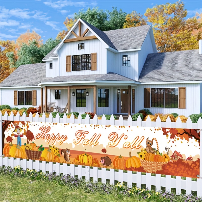 Striscione Decorativo Happy Thanksgiving 2,5 X 1,5 M - Tacchino, Zucche E Foglie D'acero - Per Interni/esterni