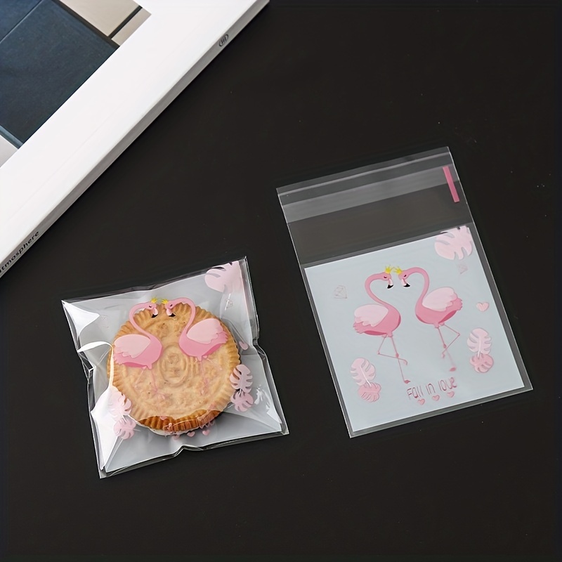 

100pcs Flamingo Print Candy Bags - Perfect For Diy Gift Favors & Small Cookie Packaging - 3.94''×2.76'' Self Adhesive Bag!