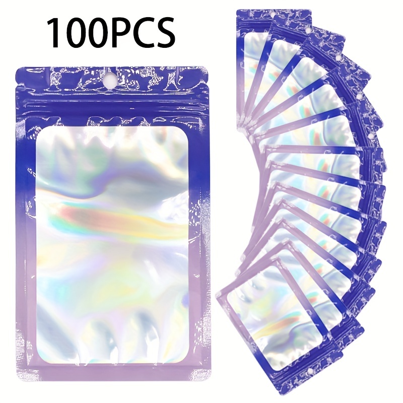 Resealable Mylar Ziplock Bag, Holographic Gradient Bag With Clear