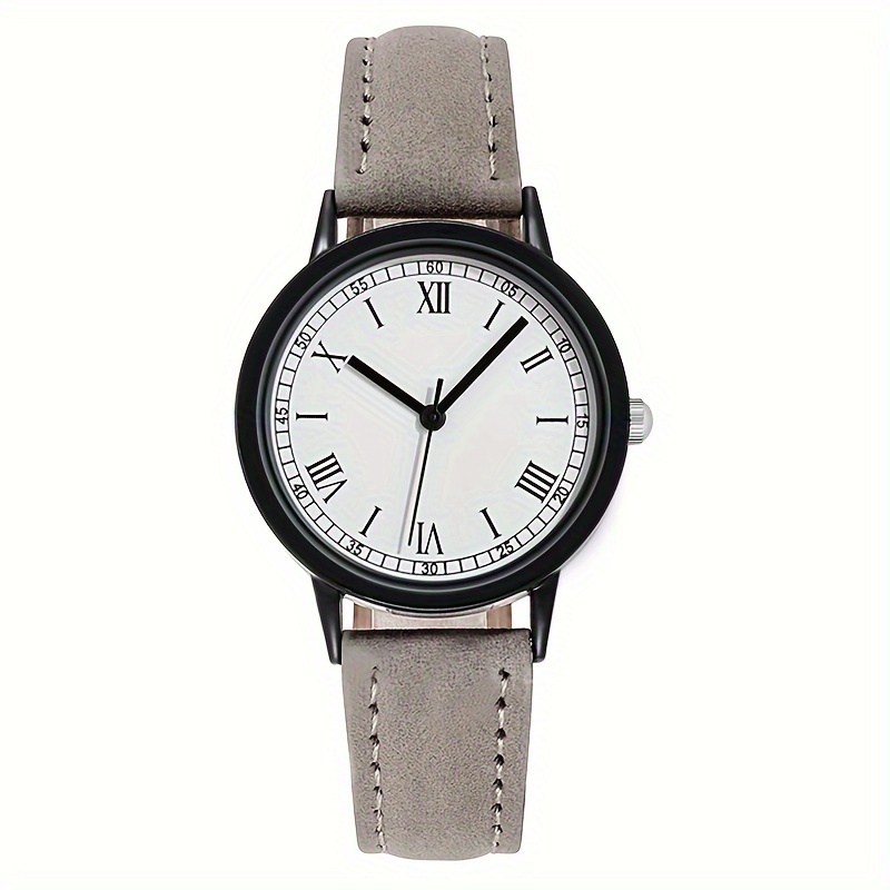 casual round pointer quartz watch rome fashion analog matte color pu leather wrist watch for women female gray 0