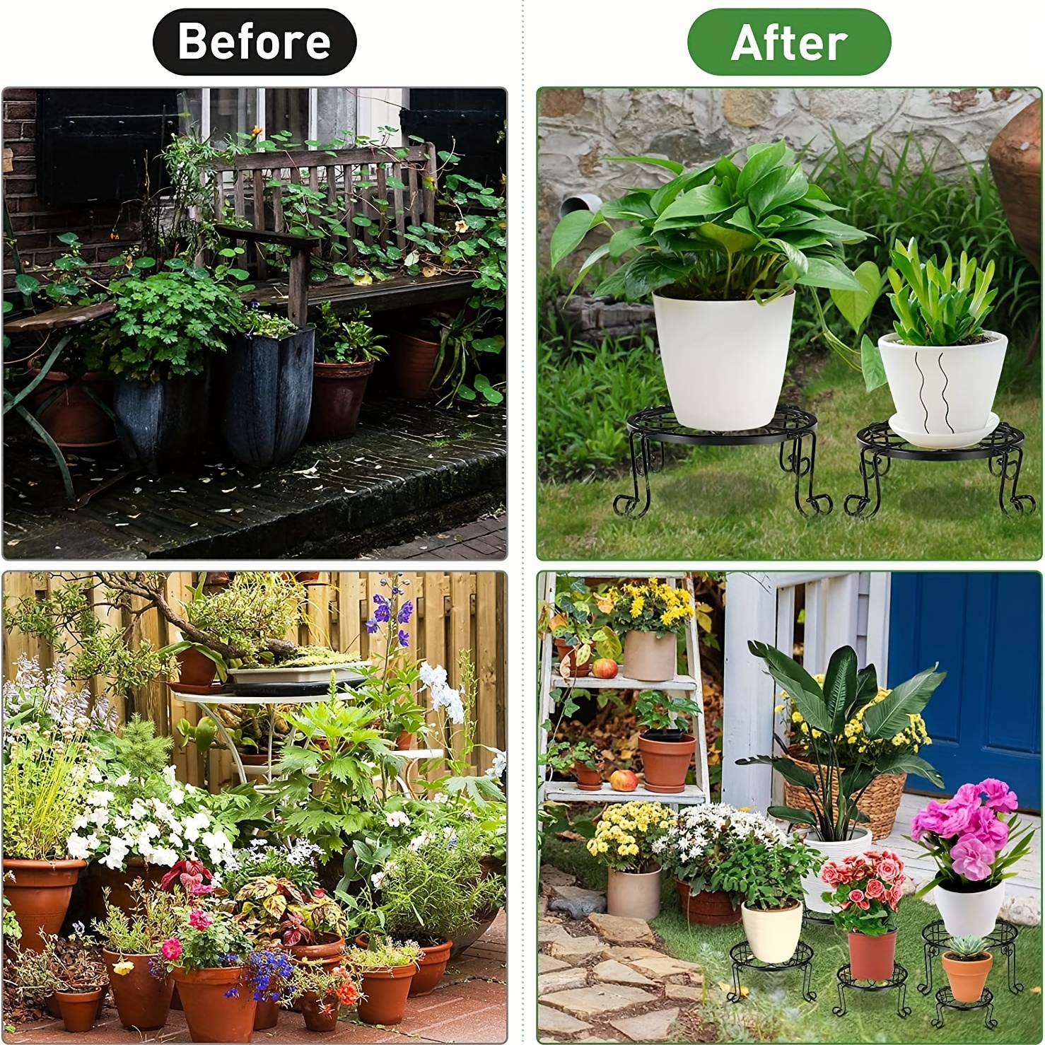 Support pour Plantes en Pot, [Lot de 5] Étagère Plantes Intérieur ou  Extérieur Porte-Pots de Fleurs en Fer pour l'intérieur, Résistant à la  Rouille