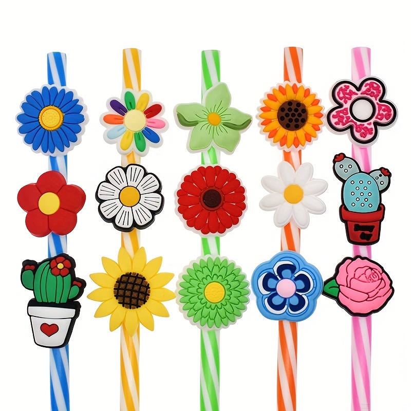 Peace Love Butterfly Flowers Straw Toppers Charms For - Temu