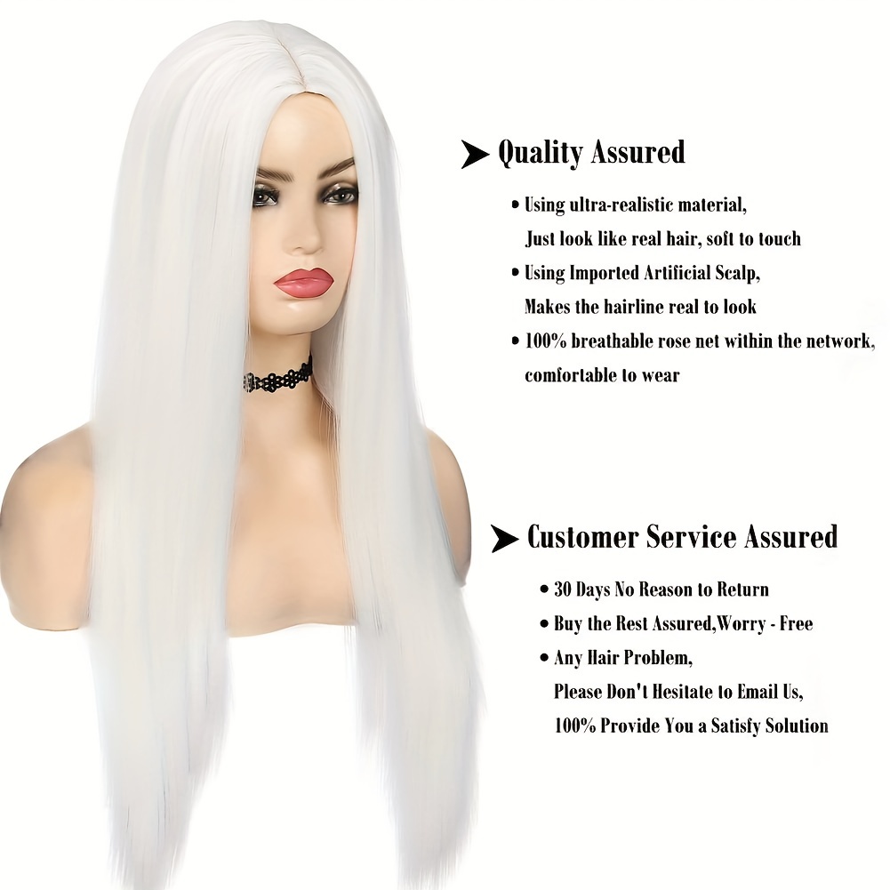 Platinum White Hair Wig Long Straight Hair Wigs Hairline Heat Resistant Synthetic No Lace Wigs for Fashion Women 66.04 cm