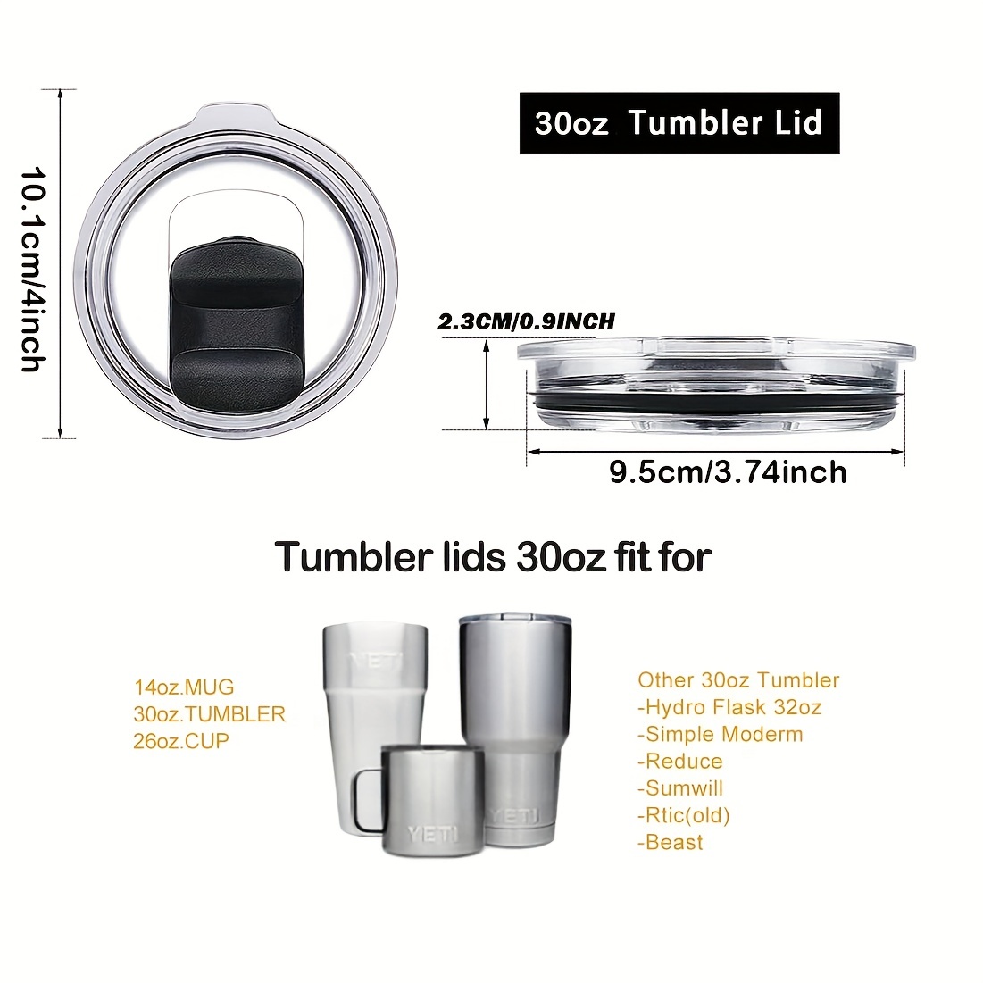 30 oz Tumbler Lid for YETI Rambler Magnetic Slider Lid Splash  Resistant Replacement Lid for 30 oz Tumbler, 14 oz Mug and 35 oz Straw Mug,  Ozark Trail Old Style