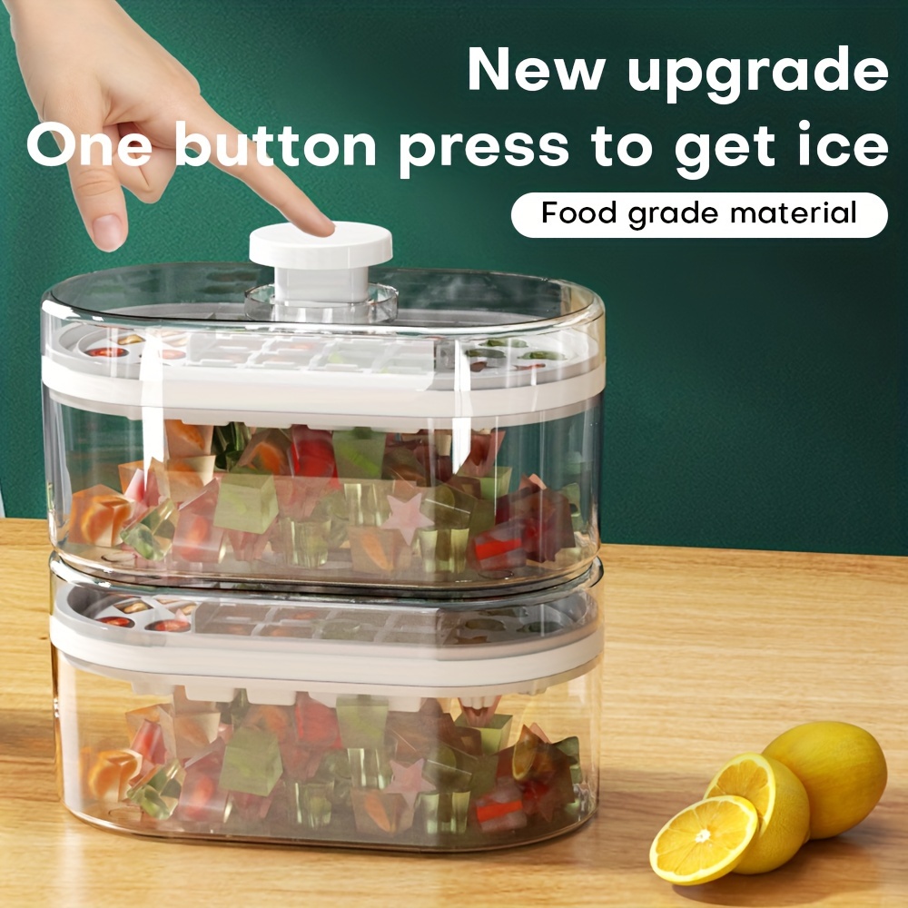 One-Button Press Ice Mold Box - Plastic Ice Cube Maker with Storage Box and  Lid