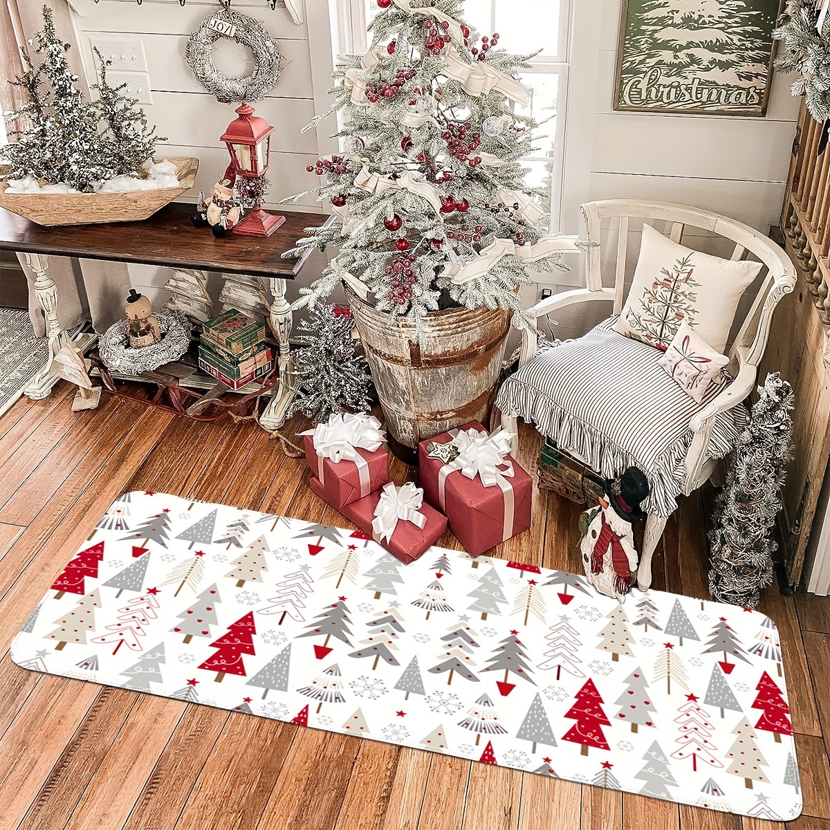 Non slip Christmas Kitchen Mat White Christmas Tree Mat - Temu