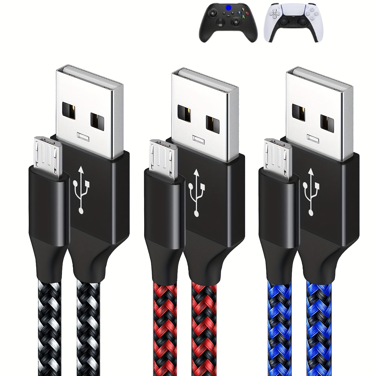 Lot de 2 câbles de charge pour manette PS4, micro USB 2.0 en nylon tressé  haute vitesse pour Playstation 4, manettes PS4 Pro/Slim, Xbox One X/S