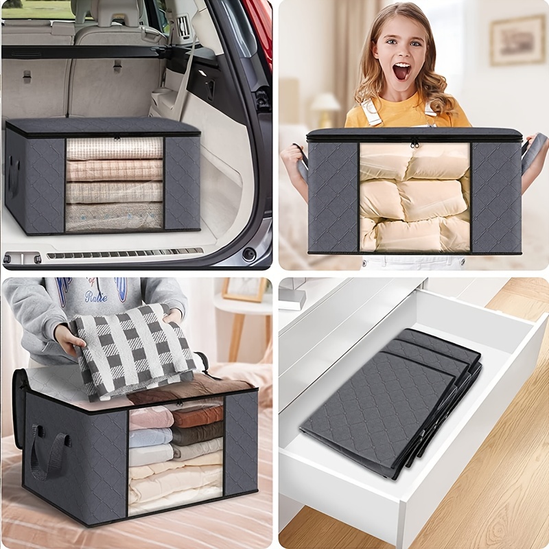  3 Pack Clothes Storage Set, 3 Pcs Foldable Blanket Storage  Bags, Storage Containers For Organizing Bedroom, Clothing, Organization &  Storage With Lids & Handle, Mom Helper, Family Need : Home & Kitchen