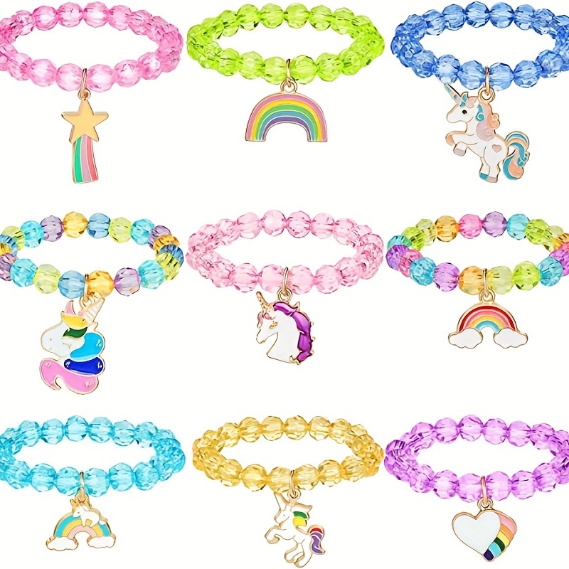 Cute Unicorn Rainbow Pendant Colorful Beaded Bracelet For - Temu