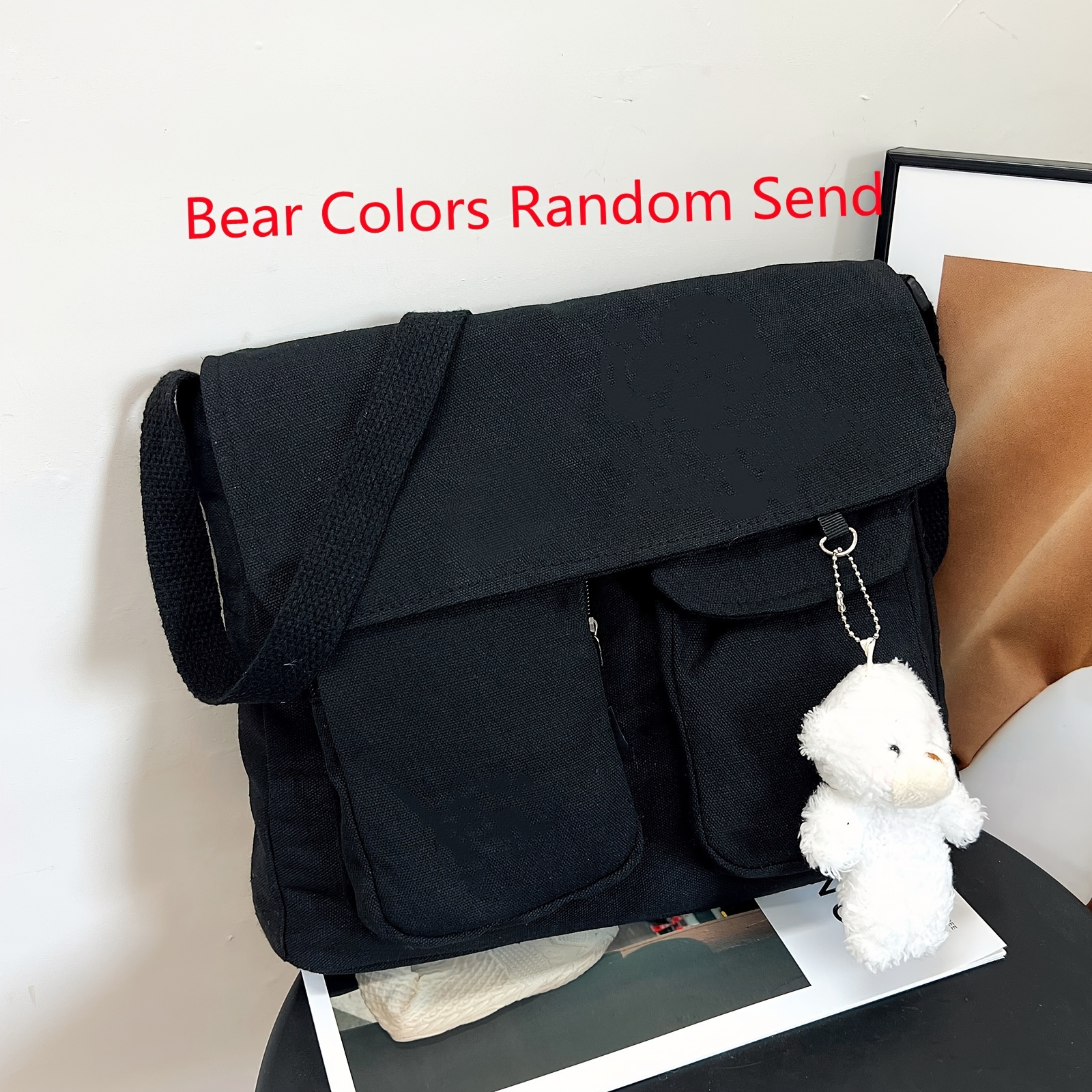 Plaid Pattern Fabric Shoulder Bag, Women's Bear Decor Tote Bag, Large  Capacity Handbag For Work - Temu