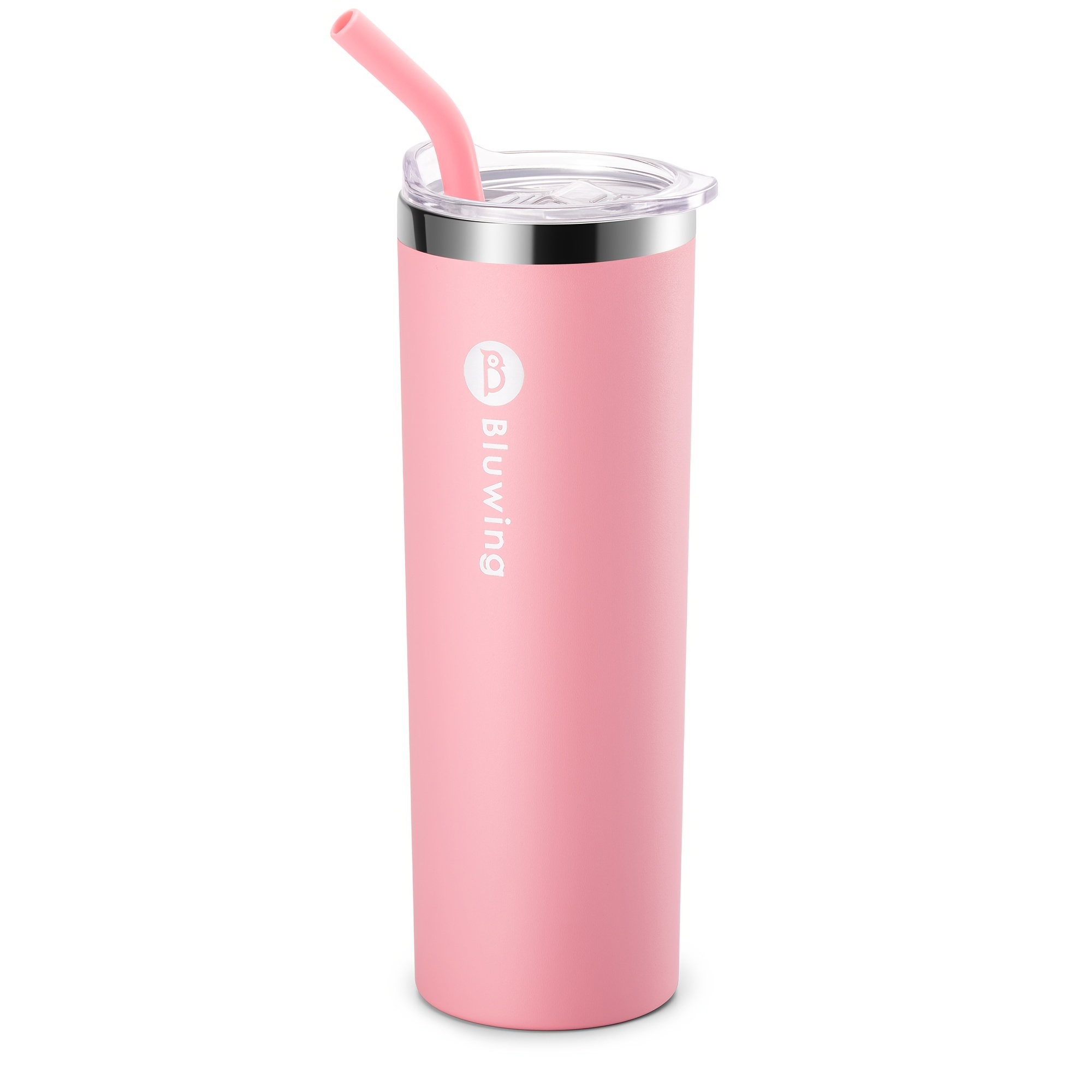 Tasty Double Wall Stainless Steel Insulated Tumbler with Built-In Straw  Lid, 20 Ounce, Pink/Dark Pink 