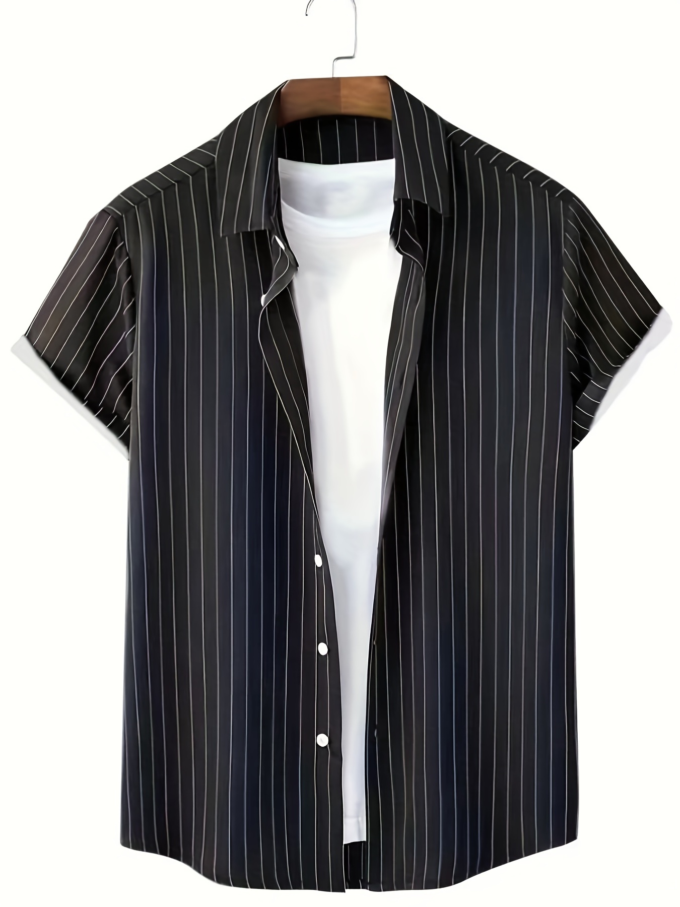 Men's Casual Stripe Non Stretch Button Short Sleeve Shirt - Temu