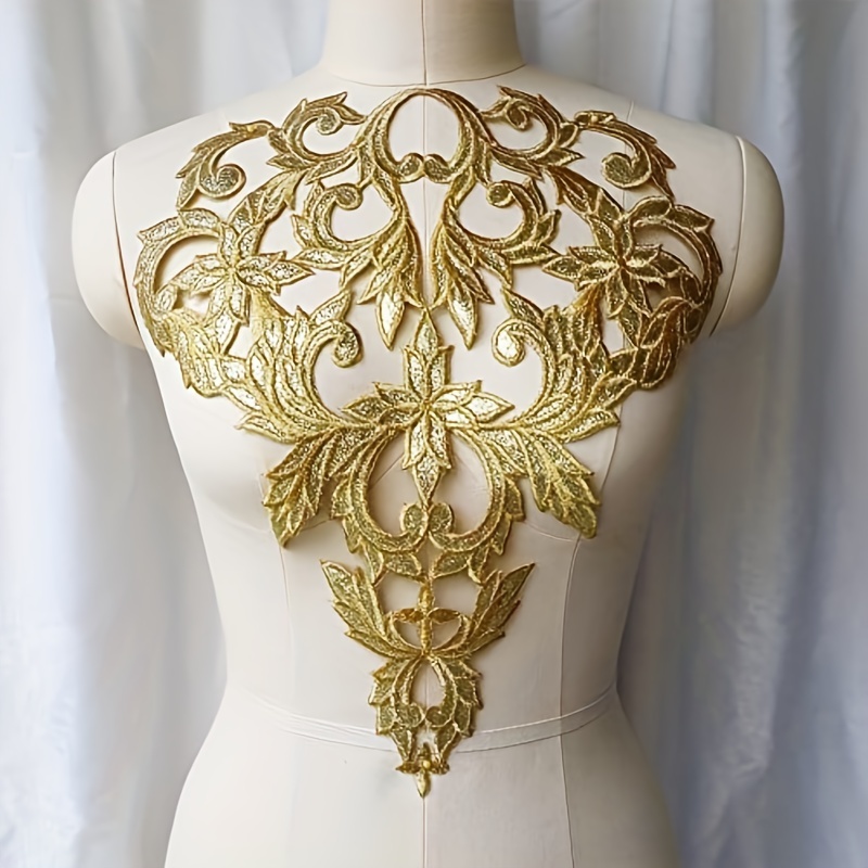 

1pc White Lace Collar Lace Fabric Patch, Golden Color Wedding Dress Applique Diy Bridal Headdress Ivory