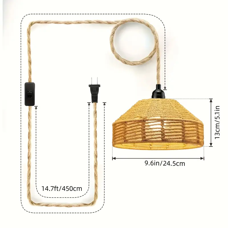Plug in Pendant Light Hand woven Bamboo Lampshade 15 foot - Temu Canada