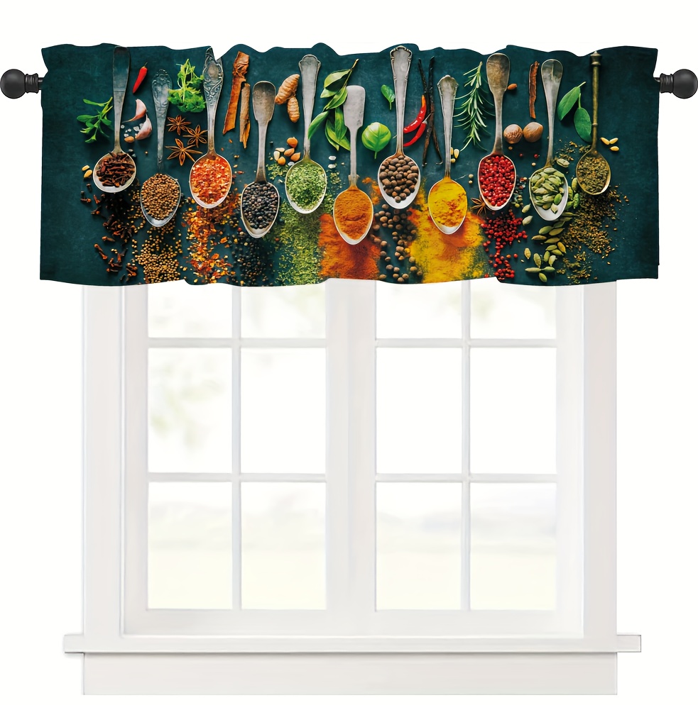 Spices And Herbs Kitchen Curtains With Rod Pocket Artistic - Temu